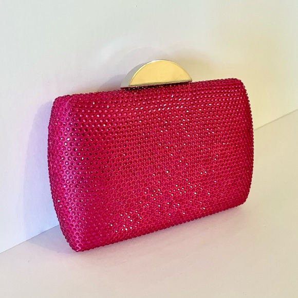 CRYSTAL EMBELLISHED EVENING BAG NWT HOT PINK - Picture 7 of 11